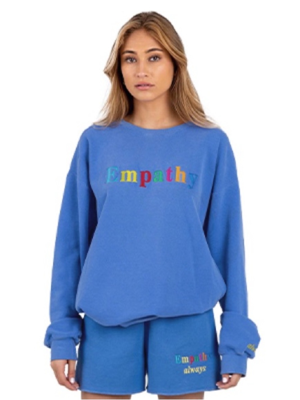 Blue Women's 'Empathy' Crewneck Sweatshirt /shorts- Casual Essential   Mayfair